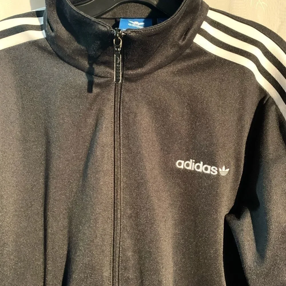 Adidas jacket hoodie no hood black white stripes